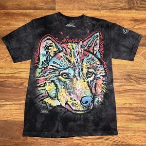 The Mountain Wolf Graphic Black Tie Dye Tee Shirt Unisex Adult Small